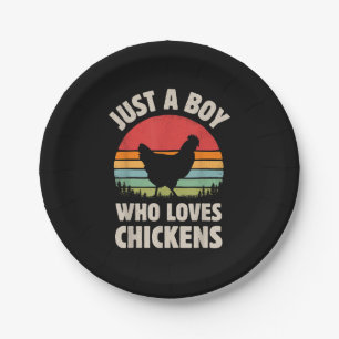 Chicken Just A Boy Who Loves Retro Farm Animal Far Paper Plate