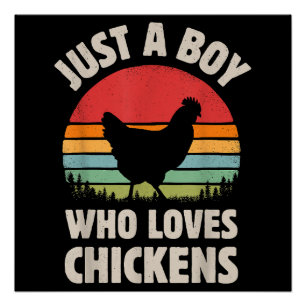 Chicken Just A Boy Who Loves Retro Farm Animal Far Poster