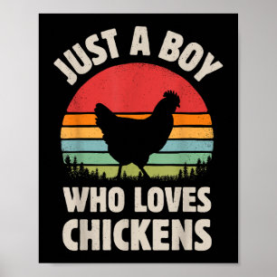 Chicken Just A Boy Who Loves Retro Farm Animal Far Poster