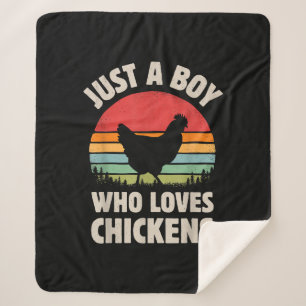 Chicken Just A Boy Who Loves Retro Farm Animal Far Sherpa Blanket