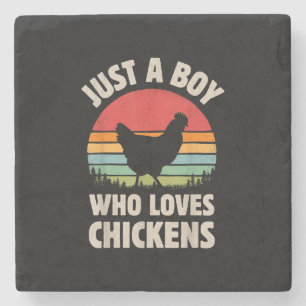 Chicken Just A Boy Who Loves Retro Farm Animal Far Stone Coaster