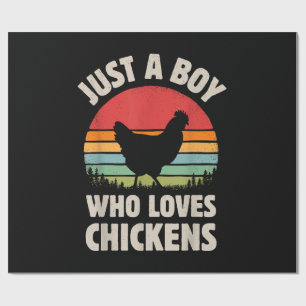 Chicken Just A Boy Who Loves Retro Farm Animal Far Wrapping Paper