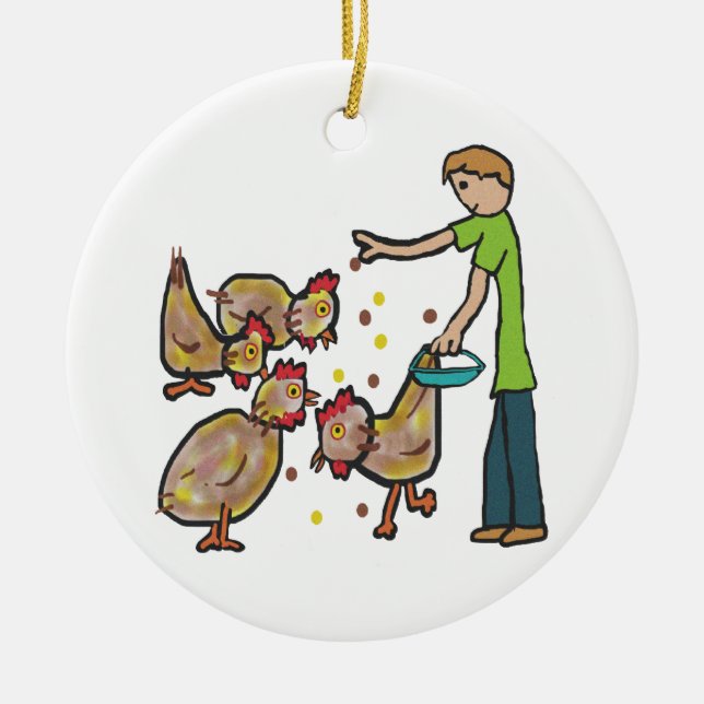 Chicken Keeping Ceramic Ornament (Front)