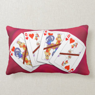 Chicken King and Queen of Hearts Playing Cards Lumbar Pillow