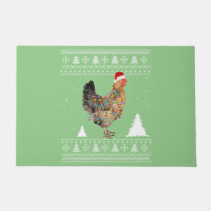 Chicken Lights with Santa Hat Christmas Pajamas Doormat