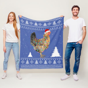 Chicken Lights with Santa Hat Christmas Pajamas Fleece Blanket