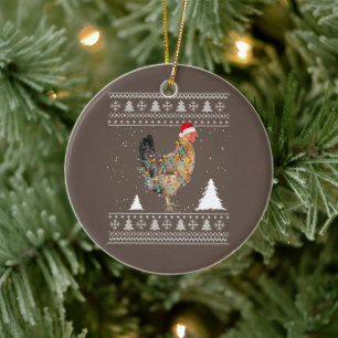 Chicken Lights with Santa Hat Christmas Pyjamas Ceramic Ornament