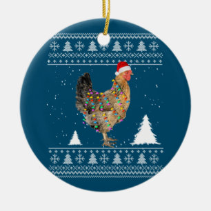 Chicken Lights with Santa Hat Christmas Pyjamas Ceramic Ornament