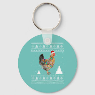 Chicken Lights with Santa Hat Christmas Pyjamas Keychain