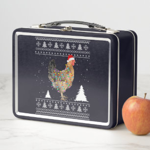 Chicken Lights with Santa Hat Christmas Pyjamas Metal Lunch Box