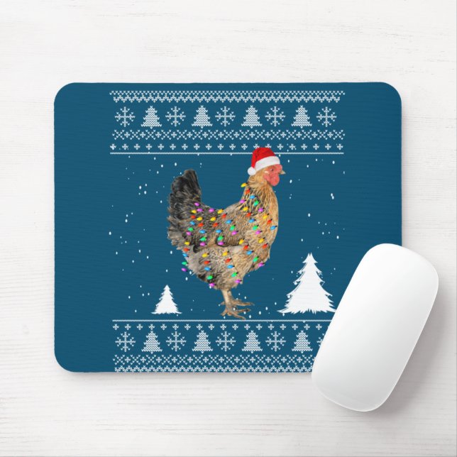 Chicken Lights with Santa Hat Christmas Pyjamas Mouse Pad (With Mouse)