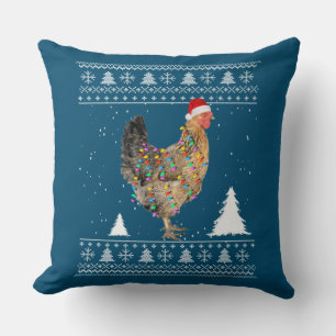 Chicken Lights with Santa Hat Christmas Pyjamas Throw Pillow