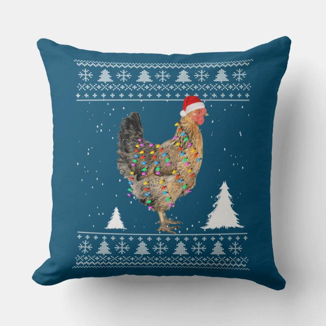 Chicken Lights with Santa Hat Christmas Pyjamas Throw Pillow (Front)