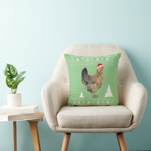 Chicken Lights with Santa Hat Christmas Pyjamas Throw Pillow