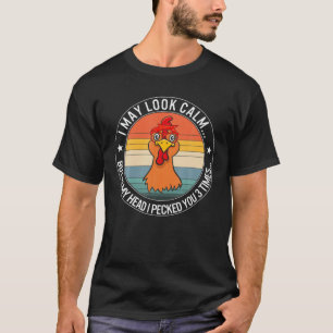 Chicken Looked Calm Floral Women Cowgirl Country L T-Shirt