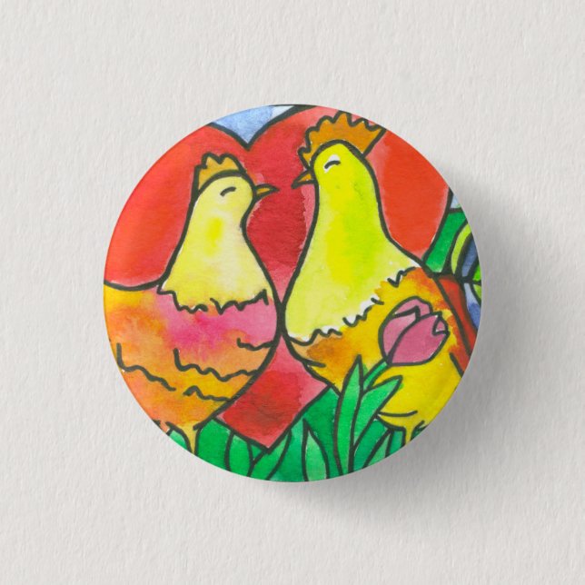 Chicken Love Birds 1 Inch Round Button (Front)