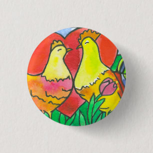 Chicken Love Birds 1 Inch Round Button