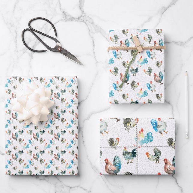 Chicken Lover Country Hens Wrapping Paper Sheet (Front)