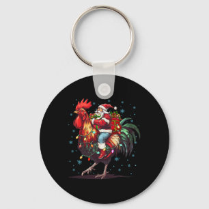 Chicken Lover Xmas Funny Santa Riding Chicken Chri Keychain