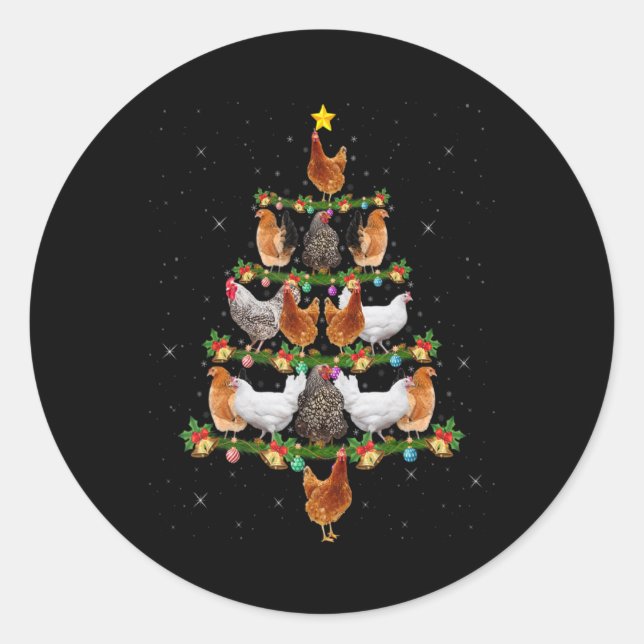 Chicken Lover Xmas Tree Lights Santa Chicken Chris Classic Round Sticker (Front)