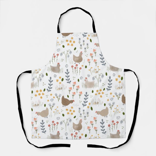 Chicken Lovers Farmyard Animal Pretty Floral Apron (Front)