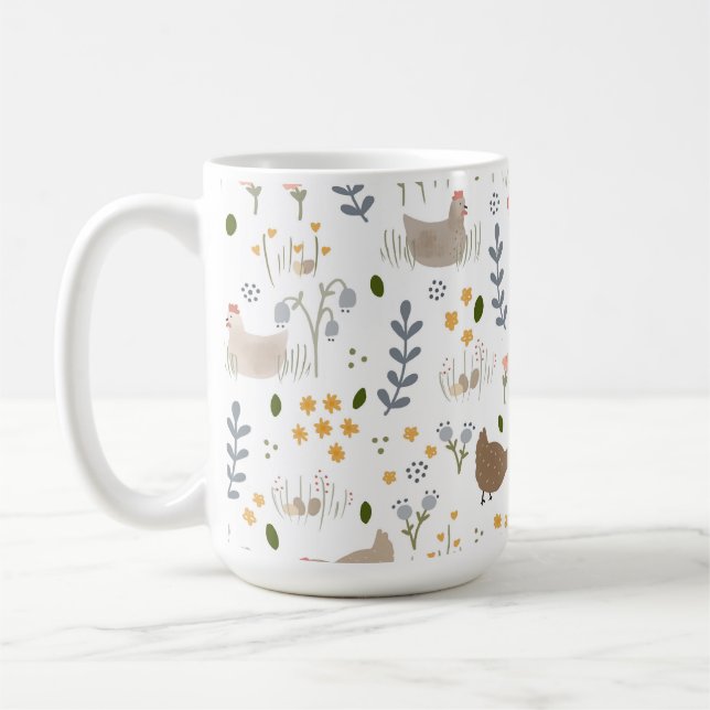 Chicken Lovers Farmyard Animal Pretty Floral Coffee Mug (Left)