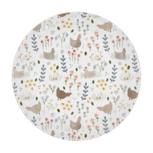 Chicken Lovers Farmyard Animal Pretty Floral Cutting Board