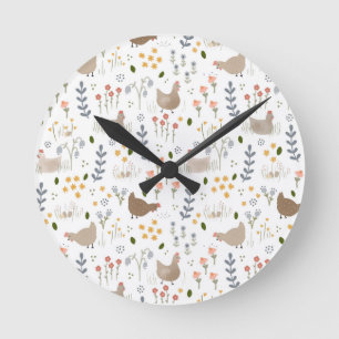 Chicken Lovers Farmyard Animal Pretty Floral Round Clock