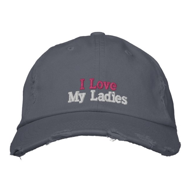 Chicken Lovers Vintage Rustic Blue Pink Embroidered Hat (Front)
