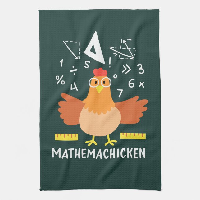 Chicken Math Gag Funny Mathemachicken Teacher Kitchen Towel (Vertical)