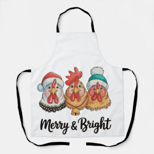 Chicken Merry And Bright Christmas Farm Holiday Apron