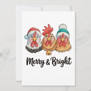 Chicken Merry And Bright Christmas Farm Holiday Card