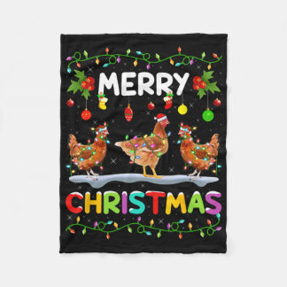Chicken Merry Christmas Lights Santa Hat Funny Chi Fleece Blanket