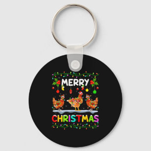 Chicken Merry Christmas Lights Santa Hat Funny Chi Keychain