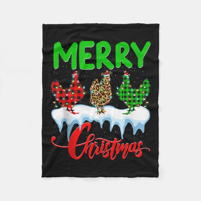 Chicken Merry Christmas Pajamas Leopard Buffalo Pl Fleece Blanket (Front)