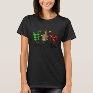 Chicken Merry Christmas Red Green Plaid Leopard Pa T-Shirt