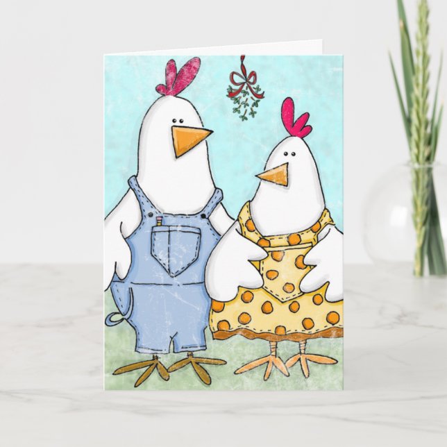 Chicken Mistletoe Holiday Card (Front)