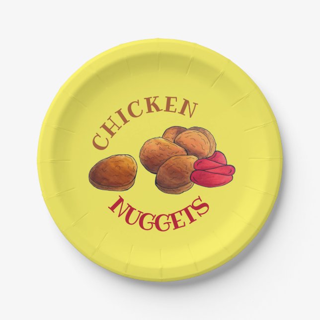 Chicken Nuggets with Ketchup Junk Food Foodie Paper Plate (Front)