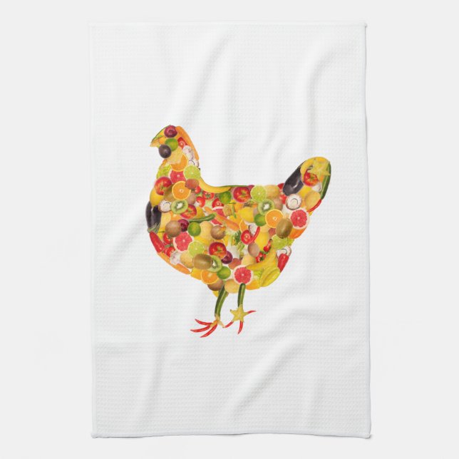 Chicken of fruits, vegetables. Add your own text ! Kitchen Towel (Vertical)