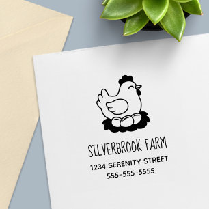 Chicken on Nest with Eggs Farm Address Self-inking Stamp