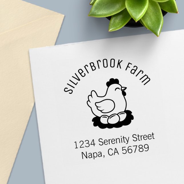 Chicken on Nest with Eggs Farm Arch Address Self-inking Stamp (Creator Uploaded)