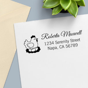 Chicken on Nest with Eggs Return Address Self-inking Stamp