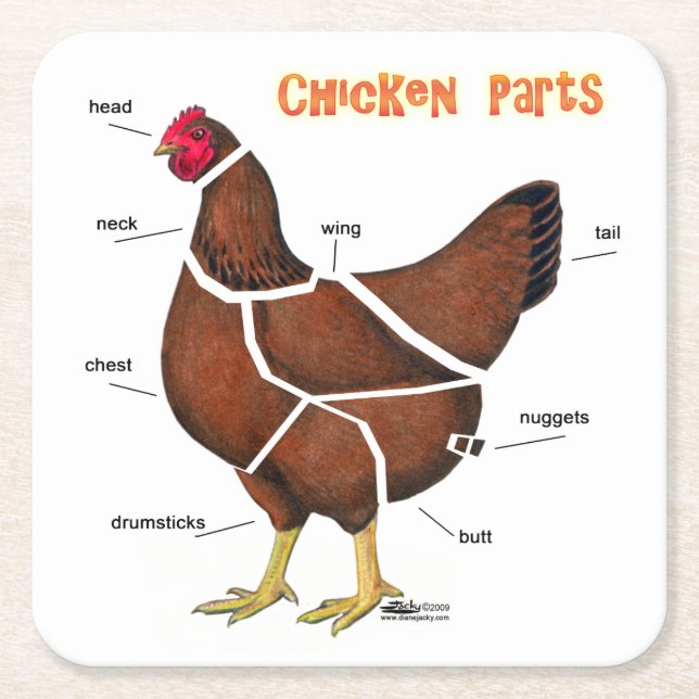 Chicken Parts Square Paper Coaster (Front)