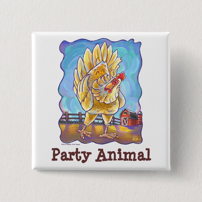 Chicken Party Centre 2 Inch Square Button (Front)