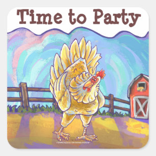 Chicken Party Centre Square Sticker