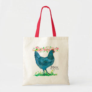 Chicken Peach Blossoms Blue Hen Bird Tote Bag