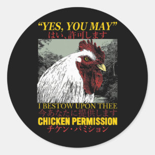 Chicken Permission Vintage Japanese Rooster _1  Classic Round Sticker