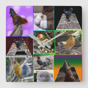 Chicken Photo Collarge, Wall Clock