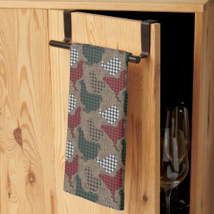 Chicken Plaid Burlap Farmhouse Kitchen Towel