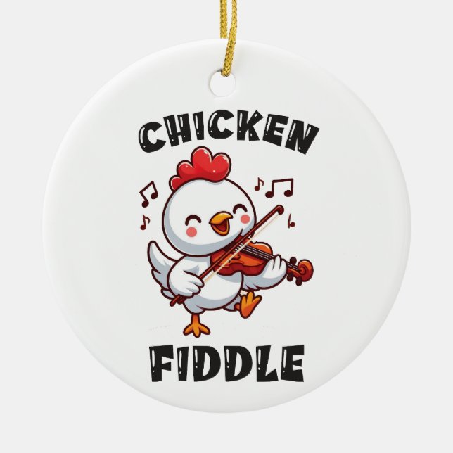 Chicken Playing A Fiddle Violin  Ceramic Ornament (Front)